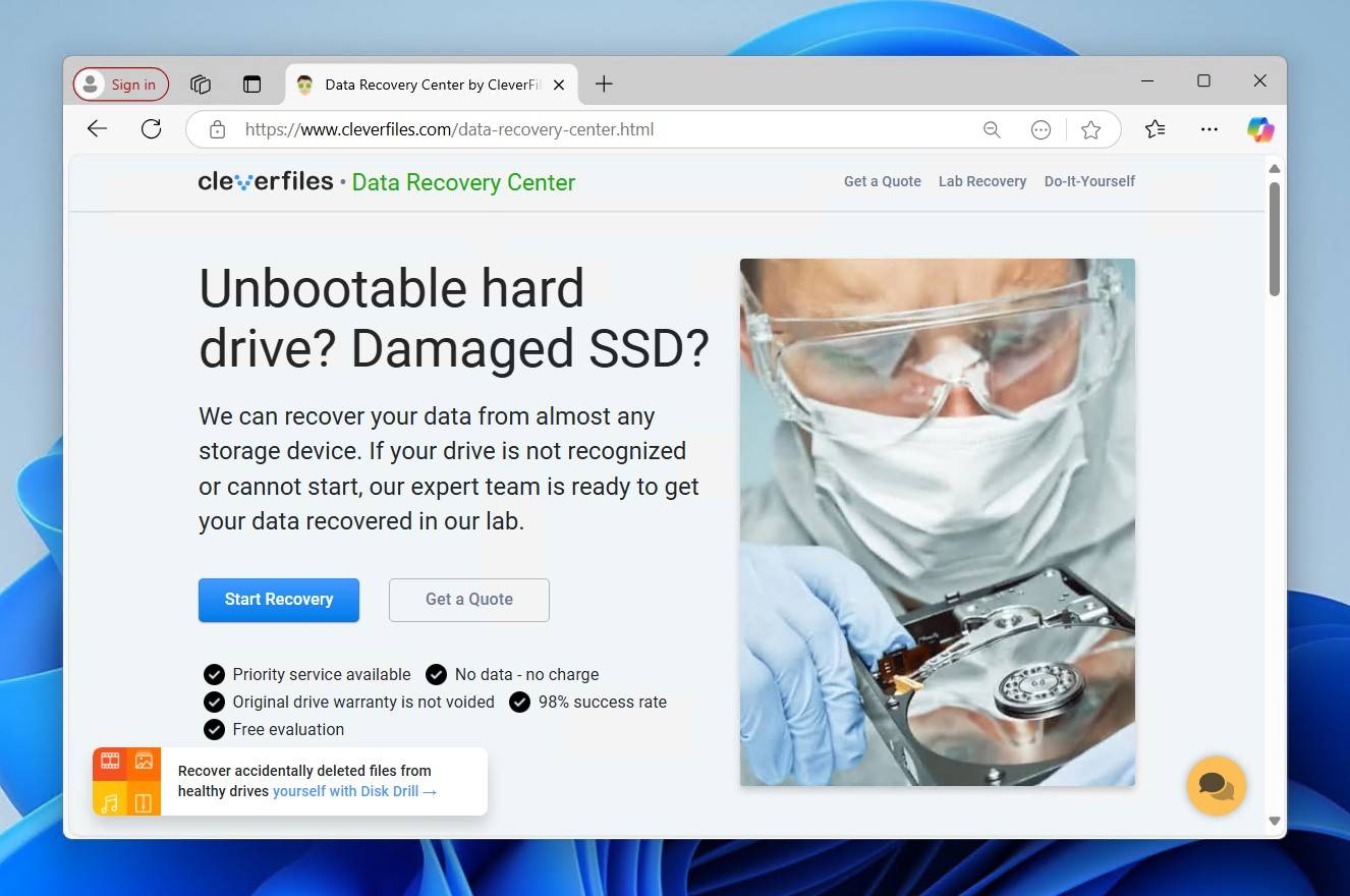 Cleverfiles Data Recovery homepage.