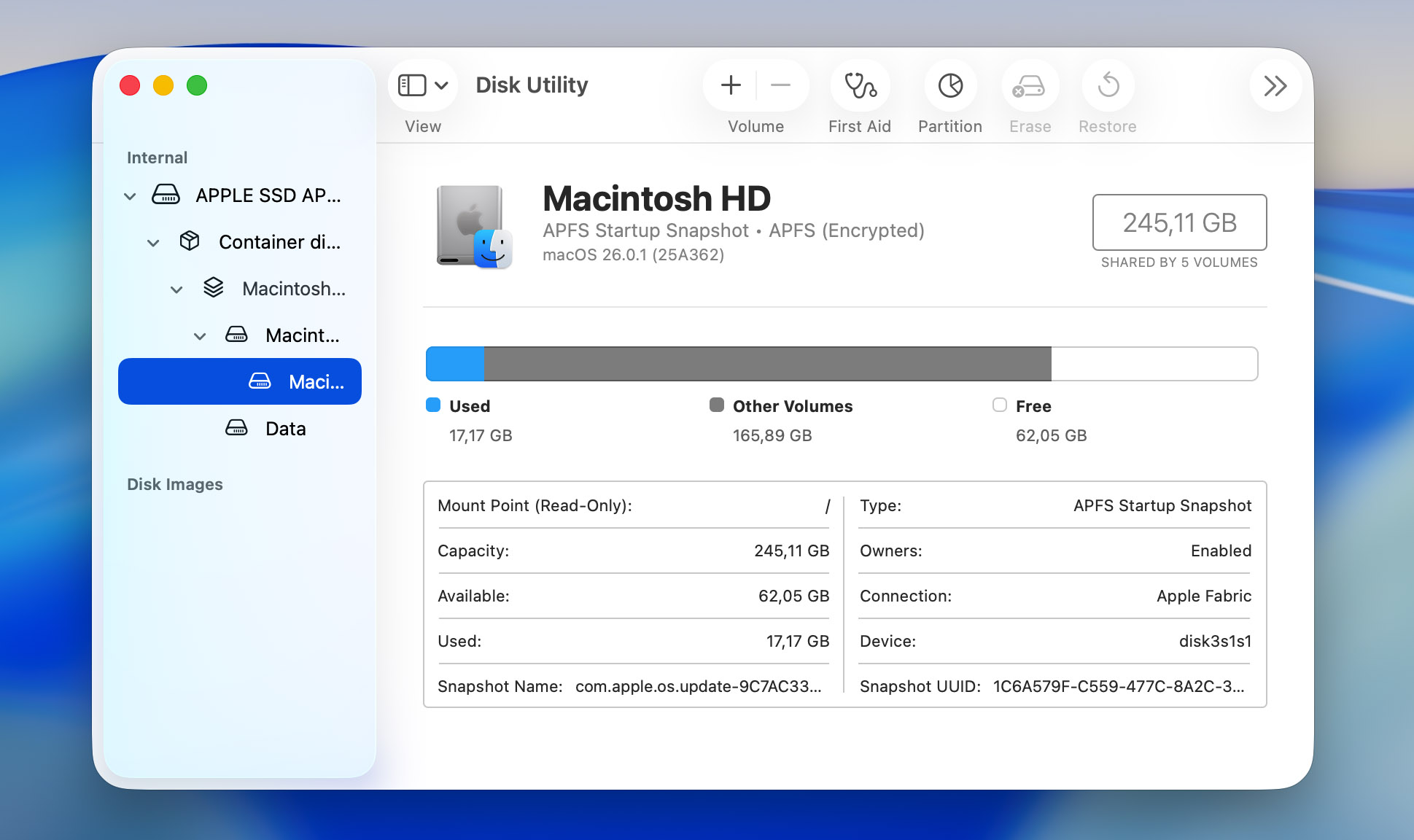 storage volumes in disk-utility