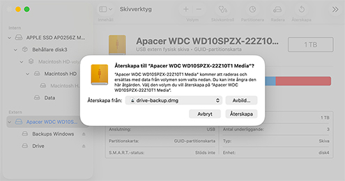 Återställ en skiva med Skivverktyg på din Mac