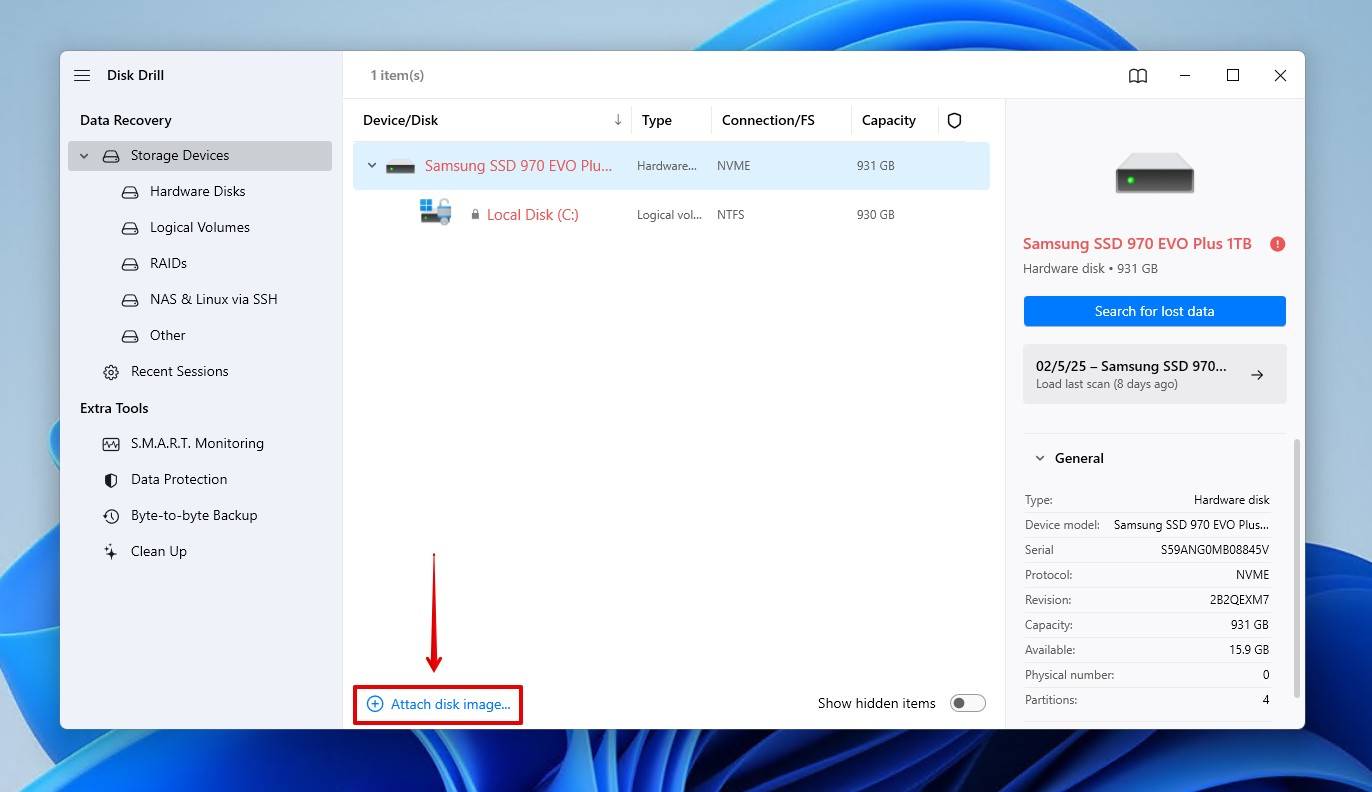 Attaching the disk image.