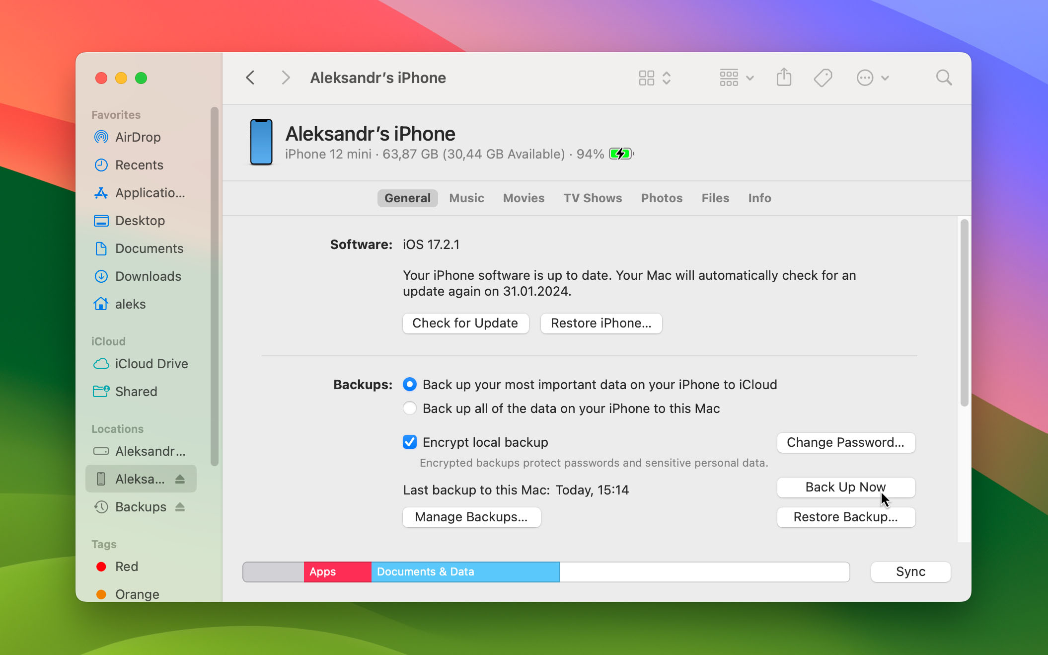 Backup iPhone with Finder