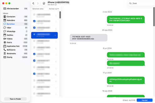 Geselecteerde sms-berichten herstellen
