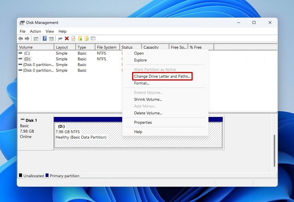 Changing the drive letter.