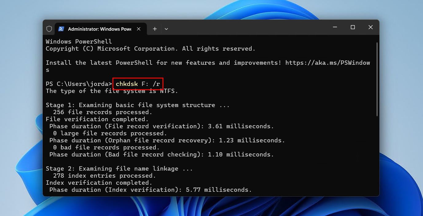 Running CHKDSK.