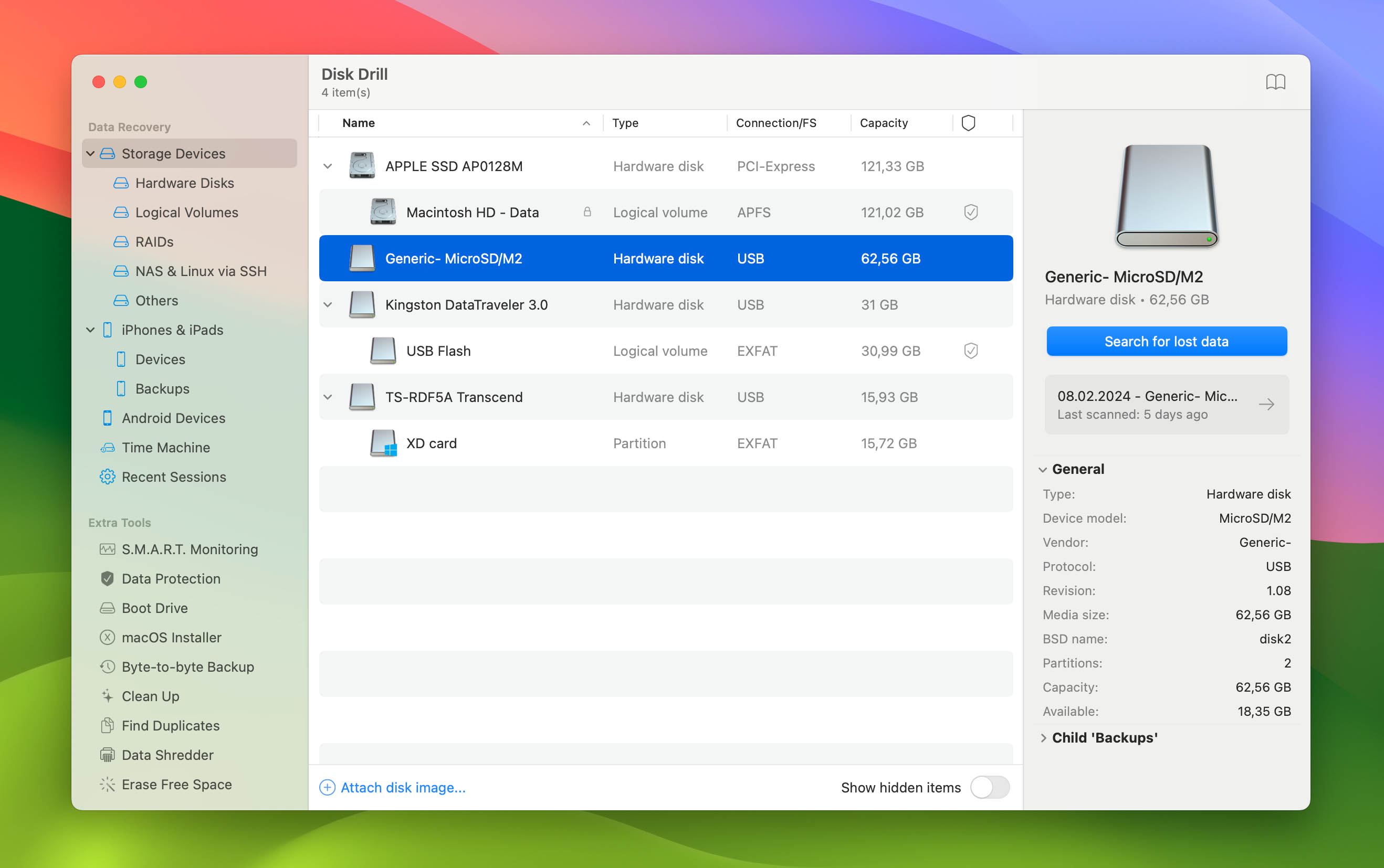 Disk Drill for Mac recovering files from a formatted SD card