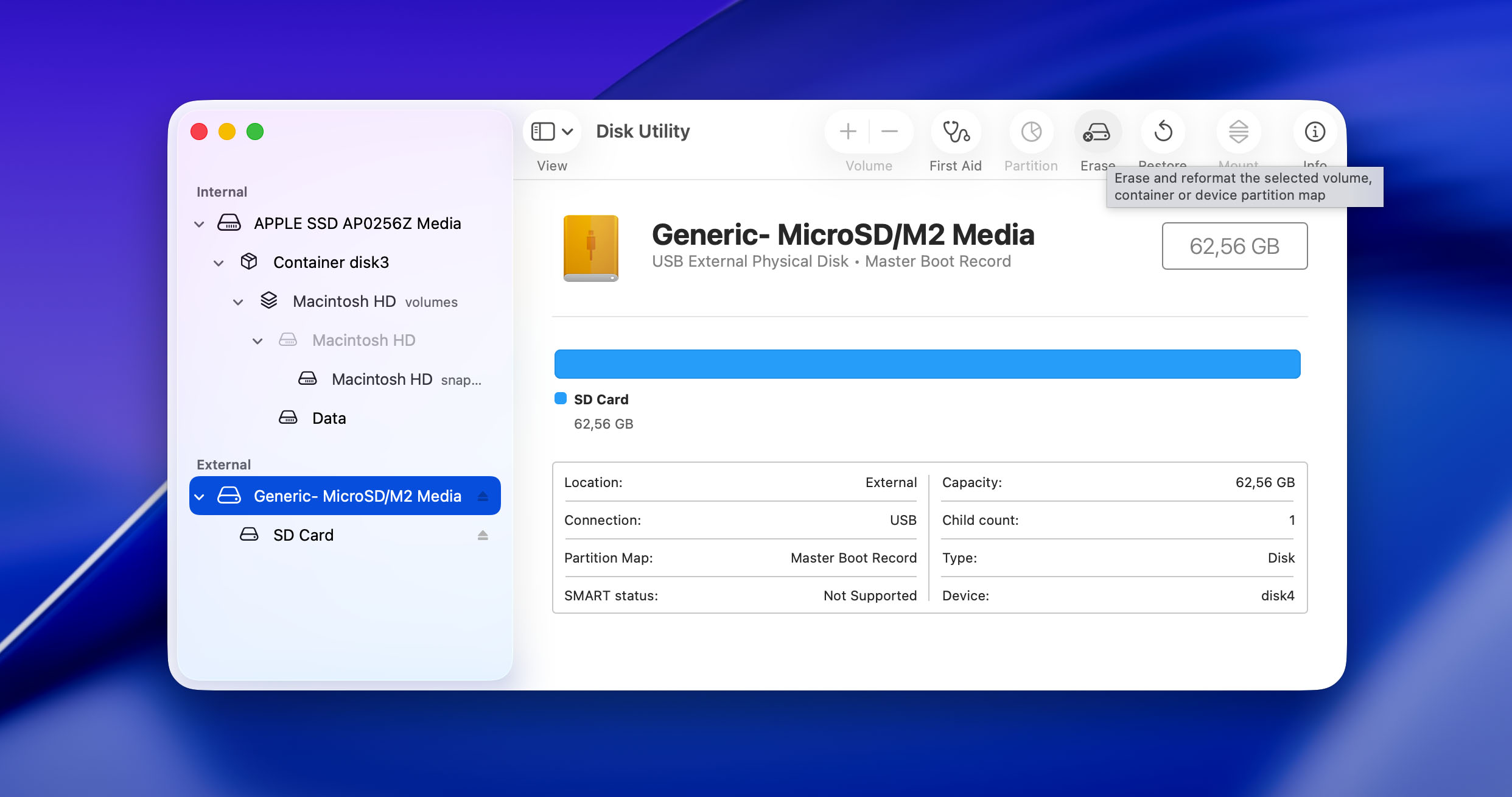 select erase option in disk utility