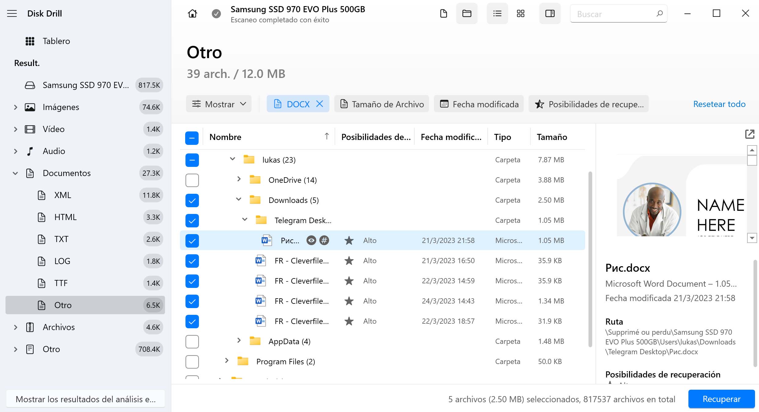 Recuperación de documentos de Word