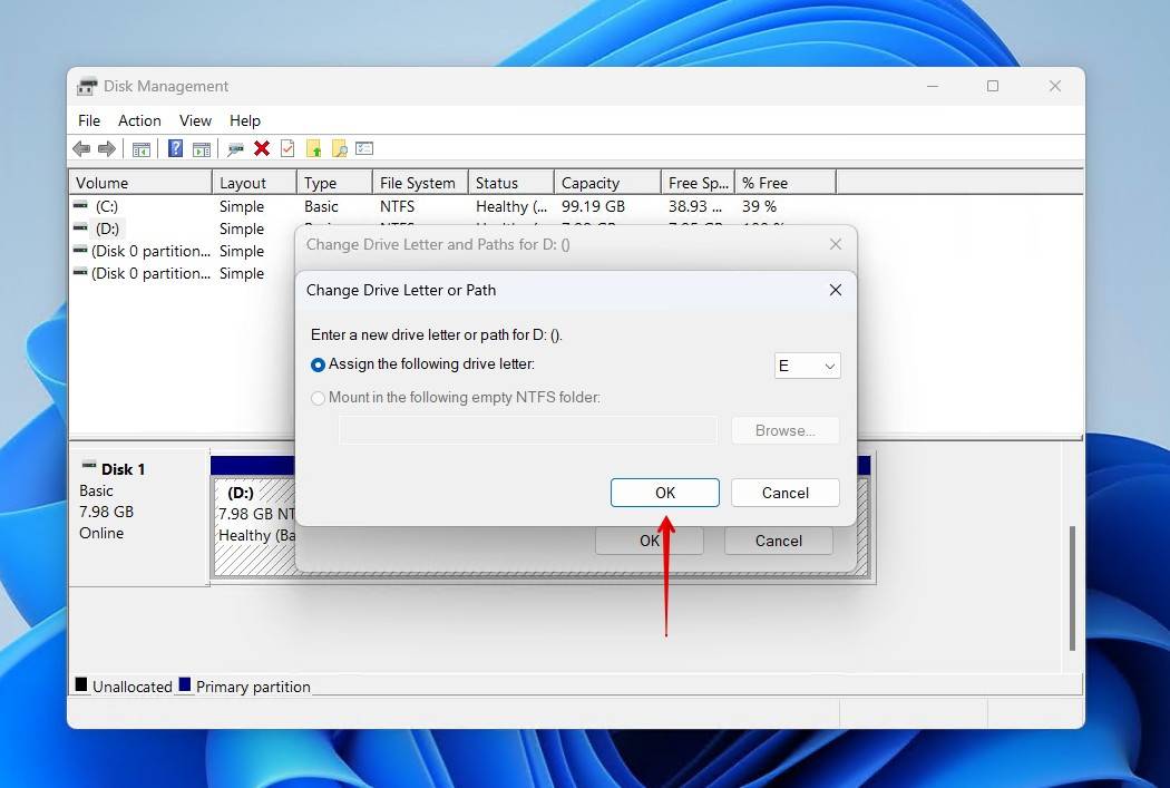 Confirming the drive letter.