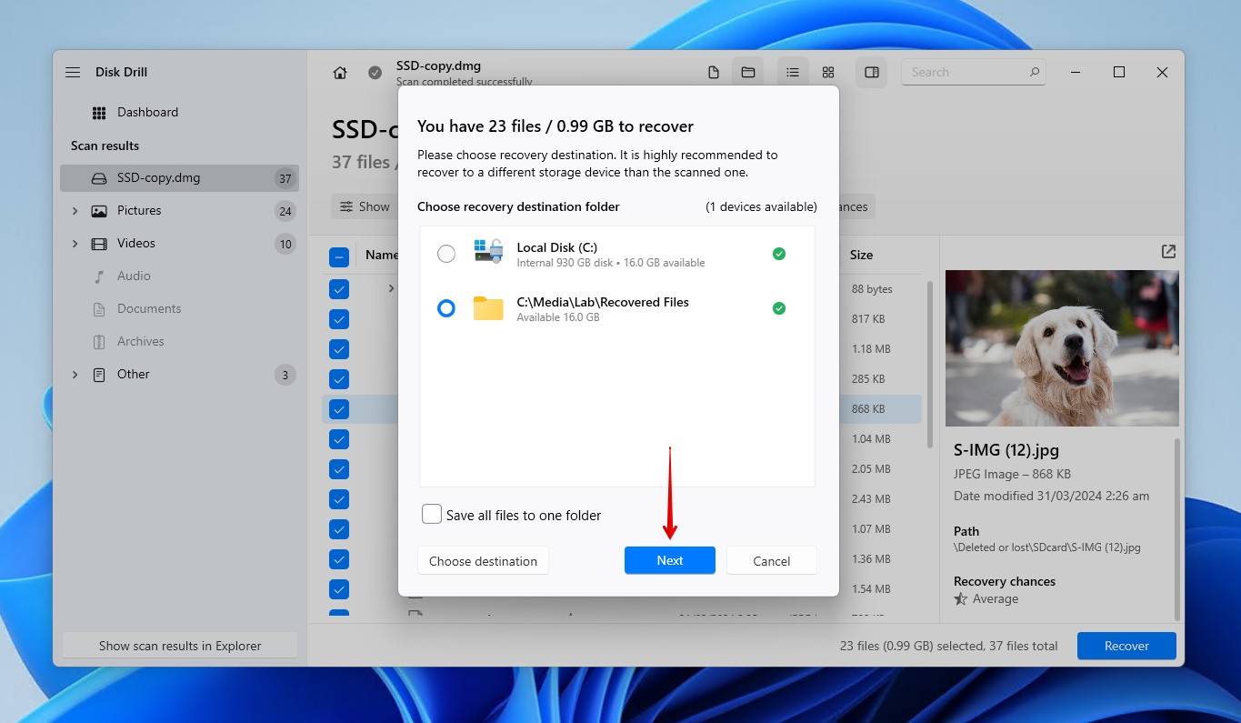 Confirming drive recovery.