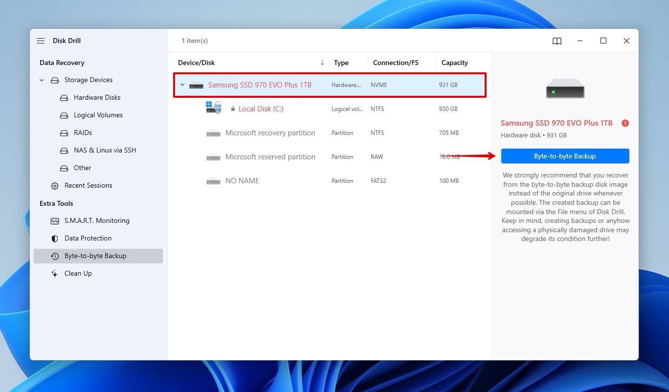 Creating a byte-to-byte backup.