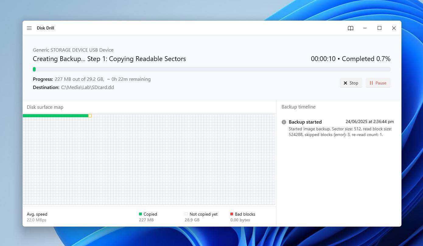 The backup in progress.