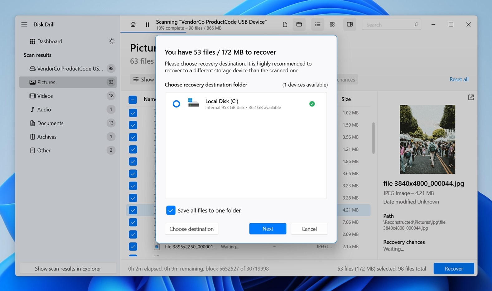 Choose where to store the files