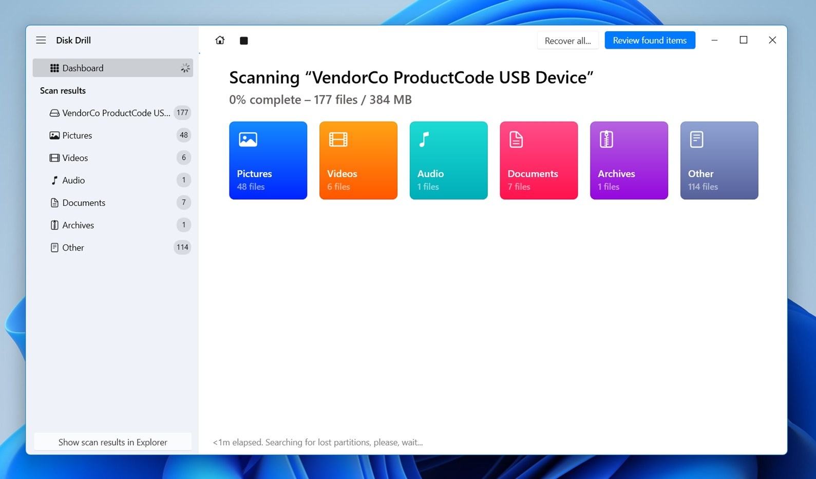 review found items button disk drill windows raw drive scan