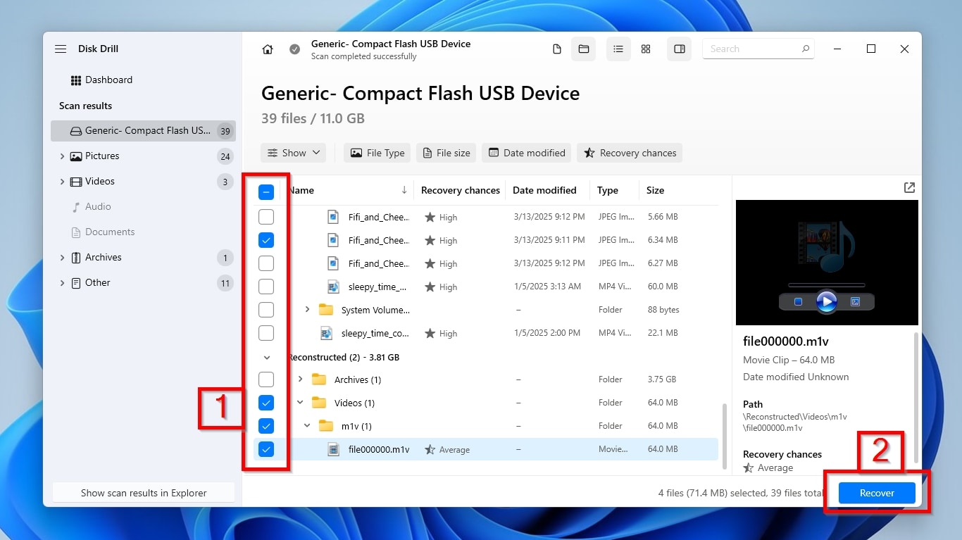 Disk Drill Checkmarks On Selected Files and Recover