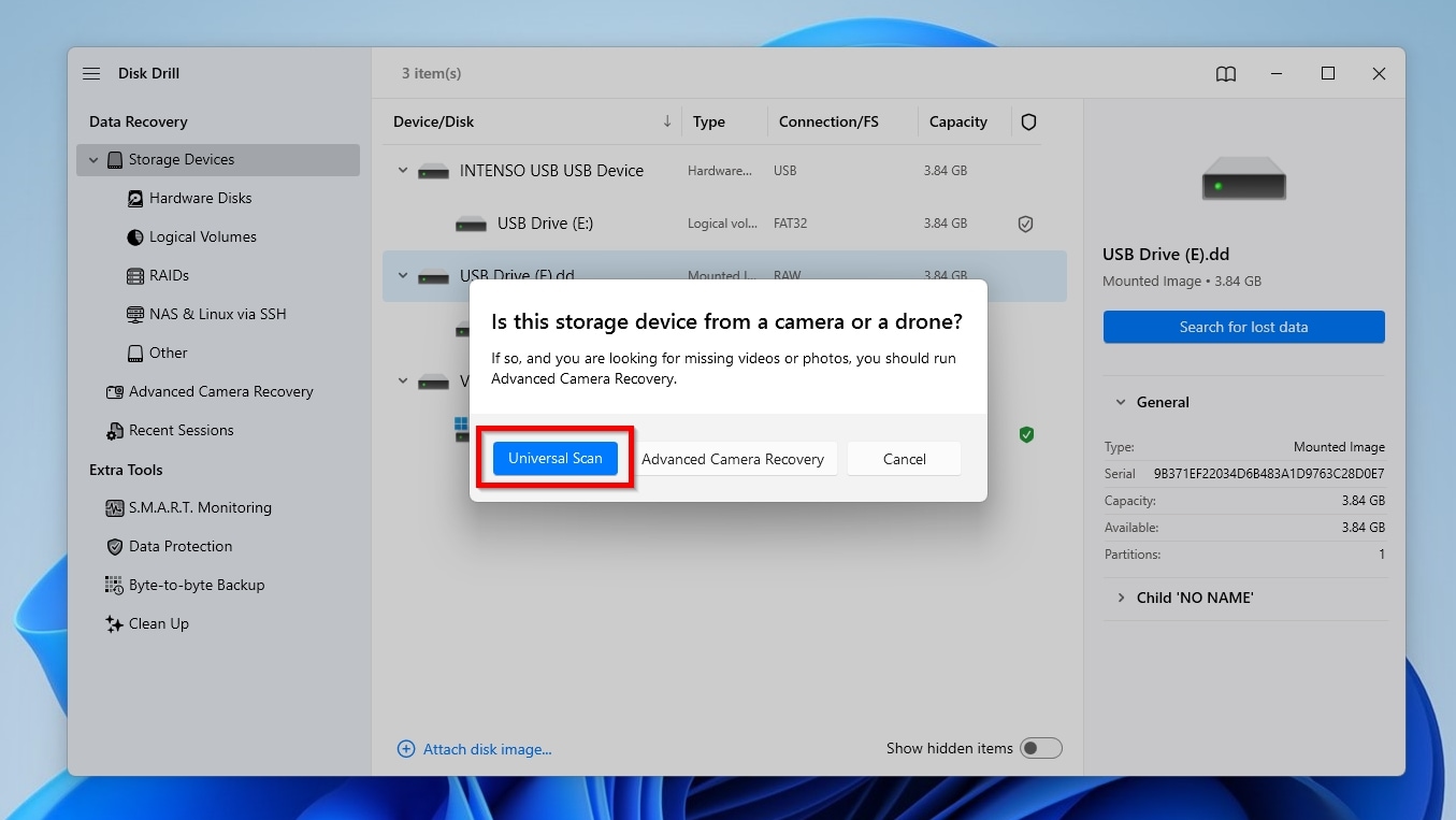 Disk Drill Universal scan and advanced camera recovery