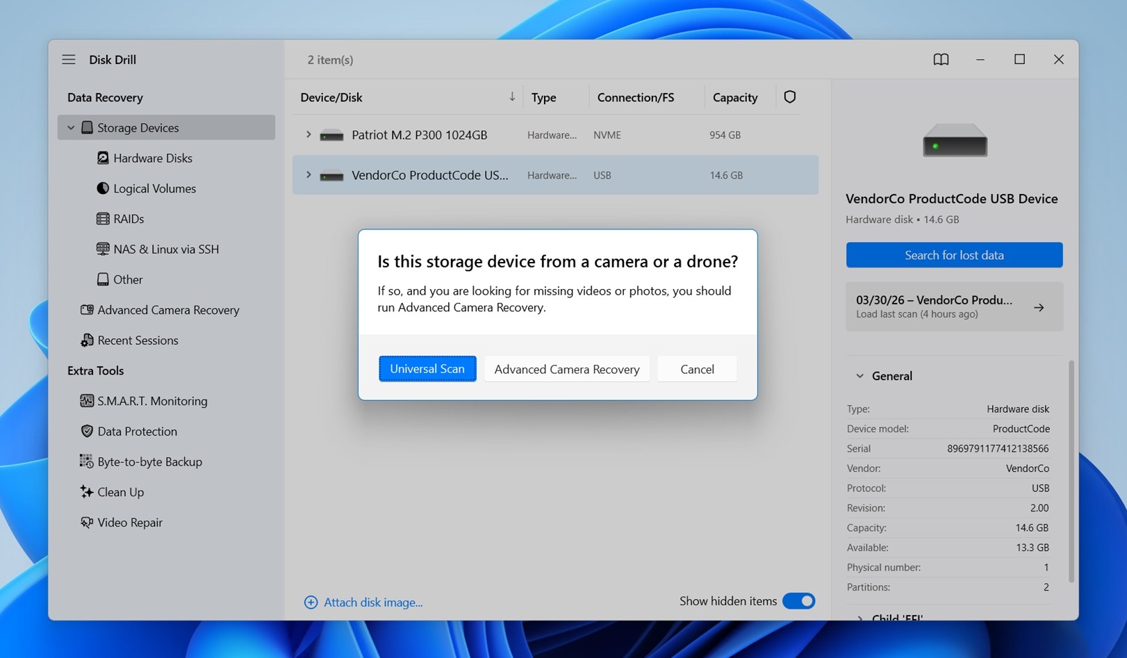 Select Advanced Camera Recovery