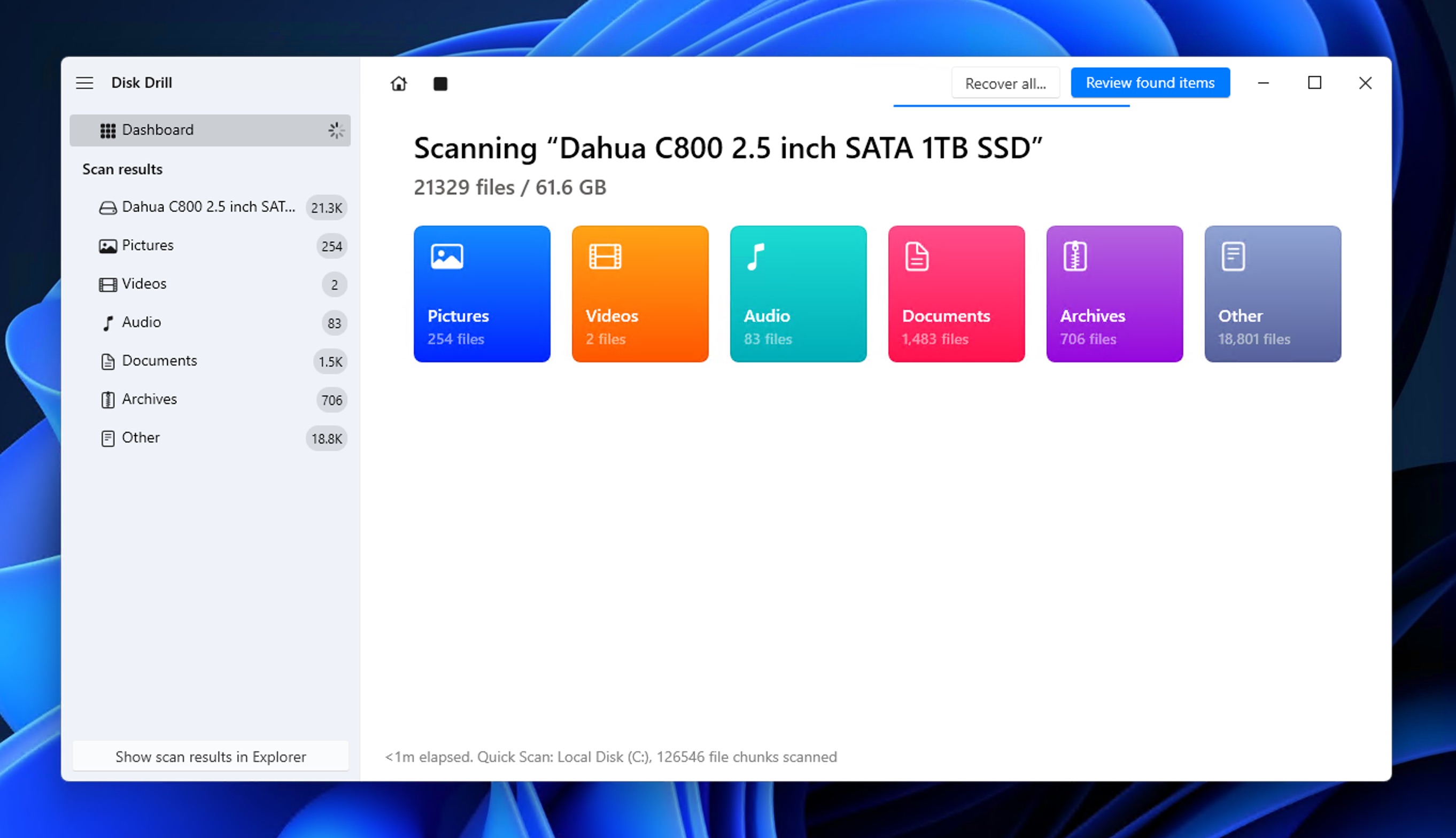 Disk Drill scanning an SSD on Windows
