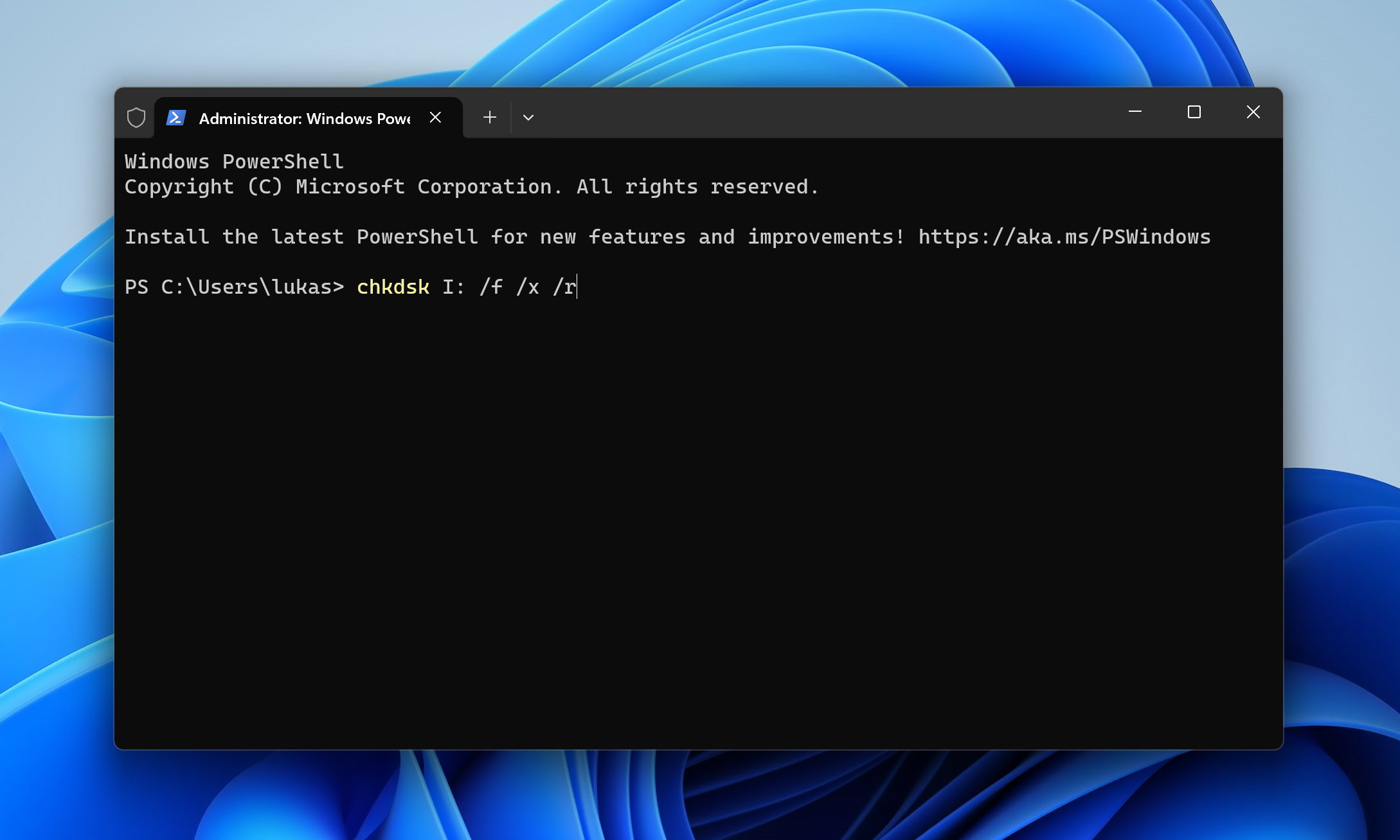 Type CHKDSK command with attributes