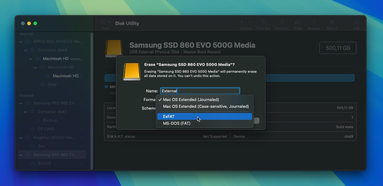 external ssd format file system
