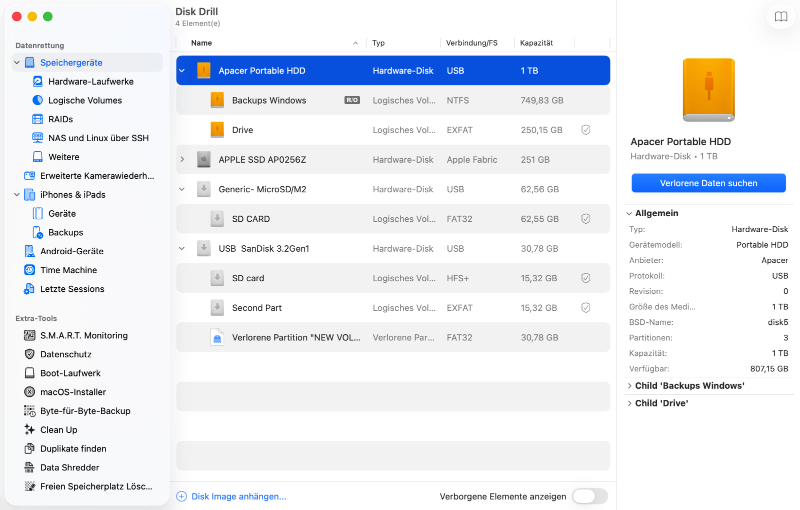 Dateien von internen oder externen Festplatten auf dem Mac wiederherstellen