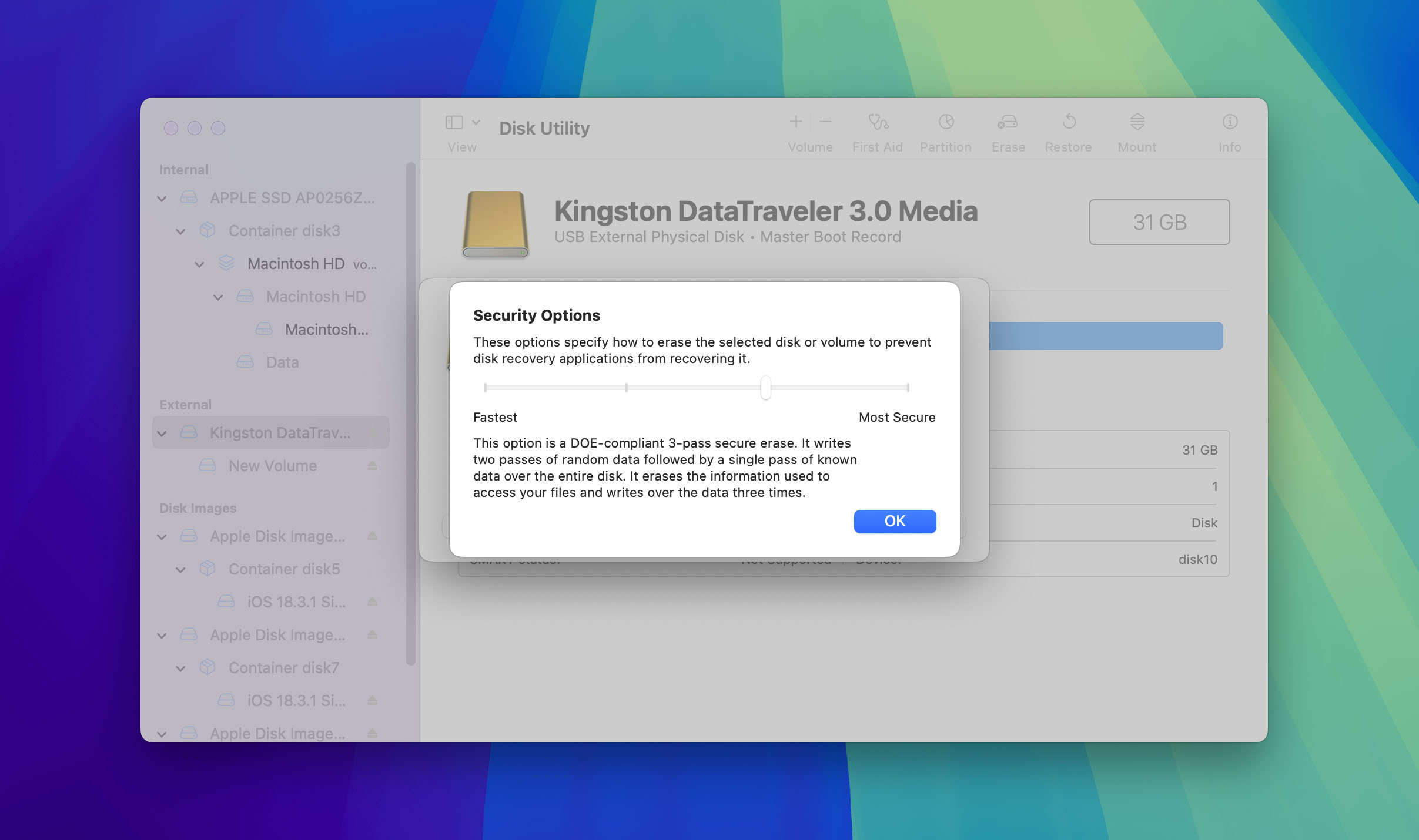 disk format security options