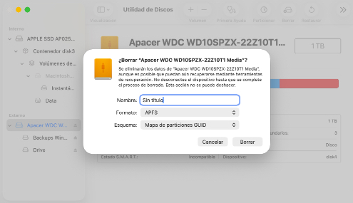 Formatee la unidad con el sistema de archivos APFS