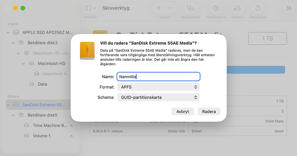 Formatera enheten med filsystemet APFS