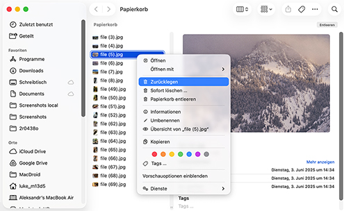 Gelöschte Dateien auf einem Mac aus dem Papierkorb wiederherstellen