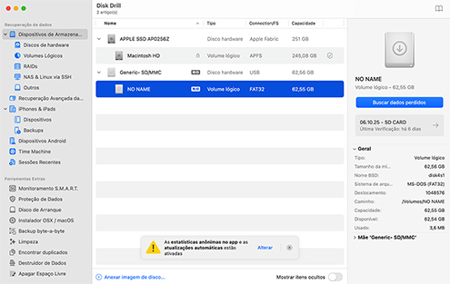 Inicie o Disk Drill e escolha o cartão SD