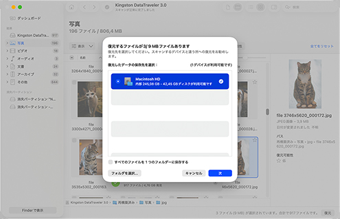 選択したアイテムで復元を実行 選択したアイテムで復元を実行