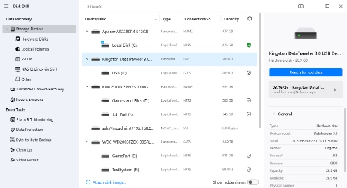 启动 Disk Drill 并扫描您的 USB 闪存驱动器