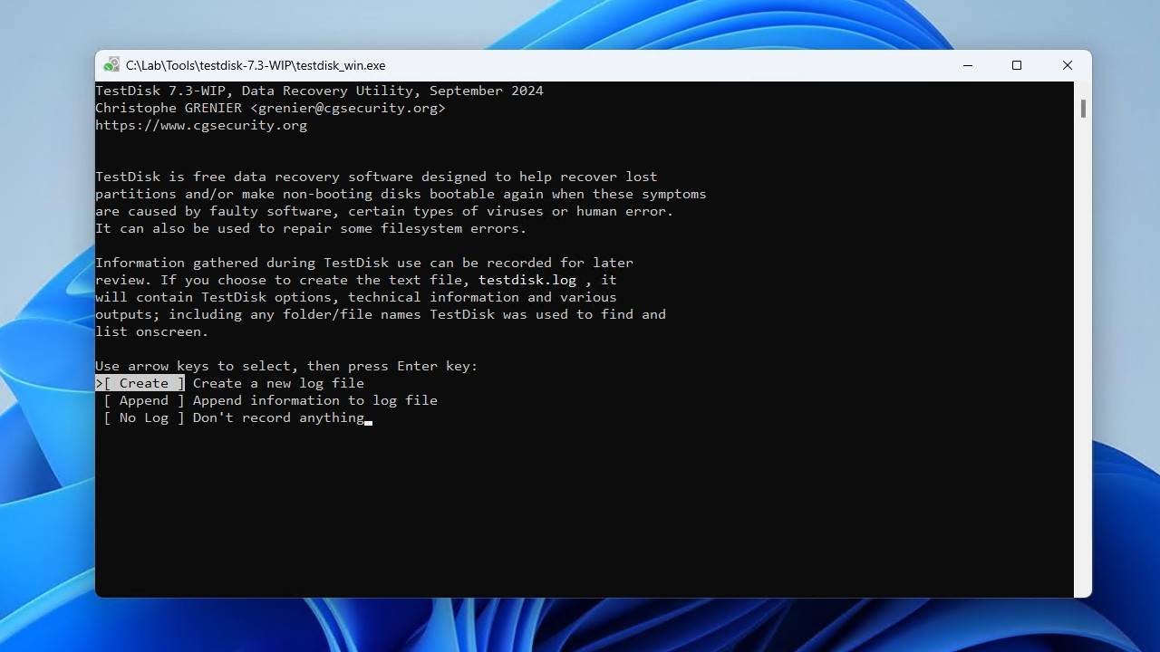 Creating a new log file.