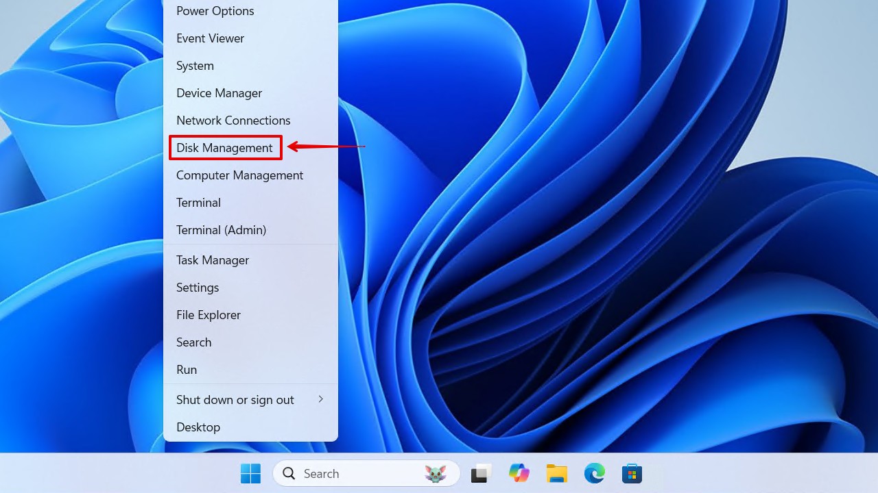 Opening Disk Management in Windows