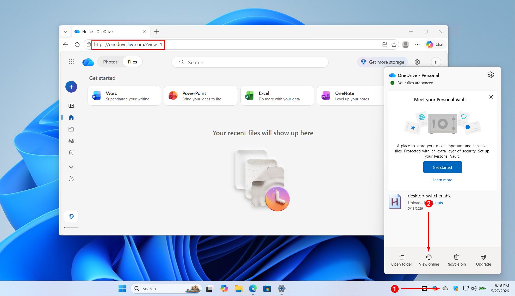 Opening OneDrive.