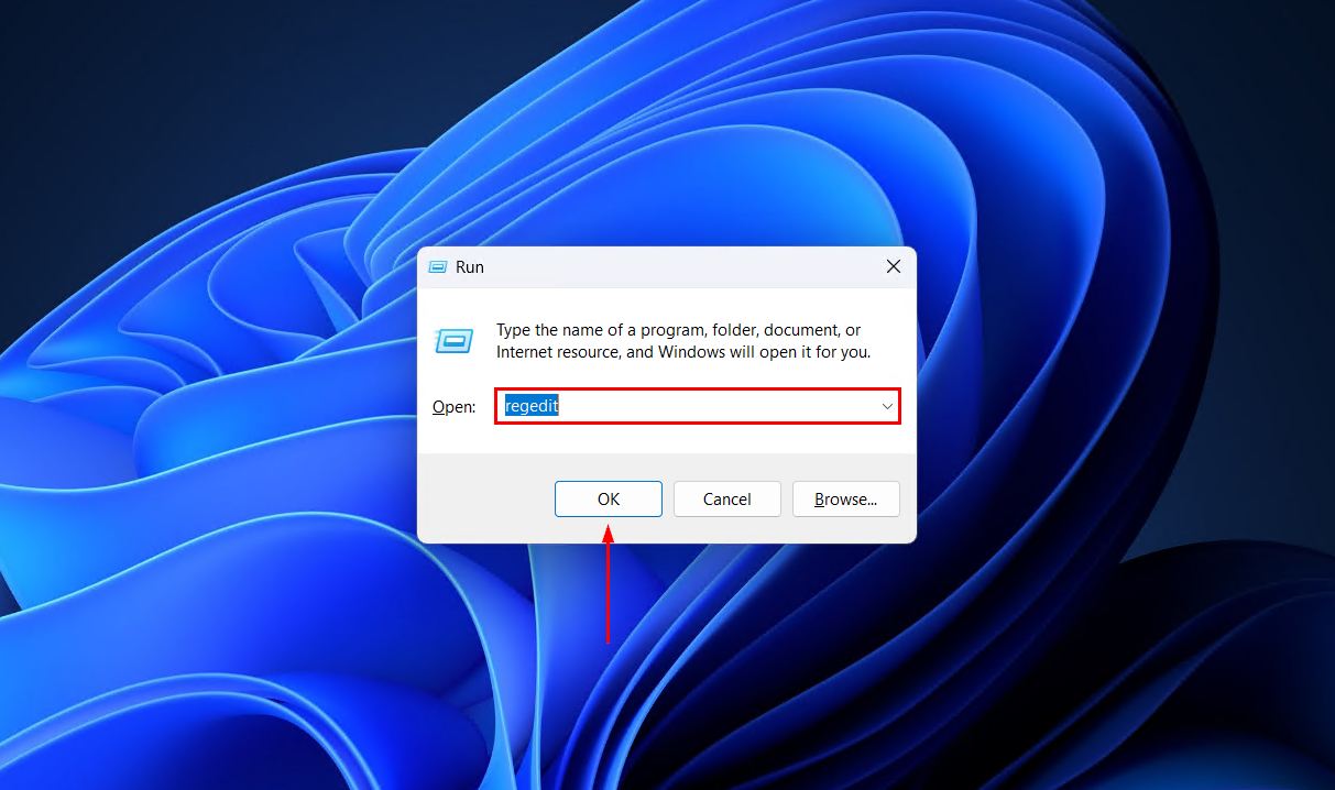 Opening regedit.