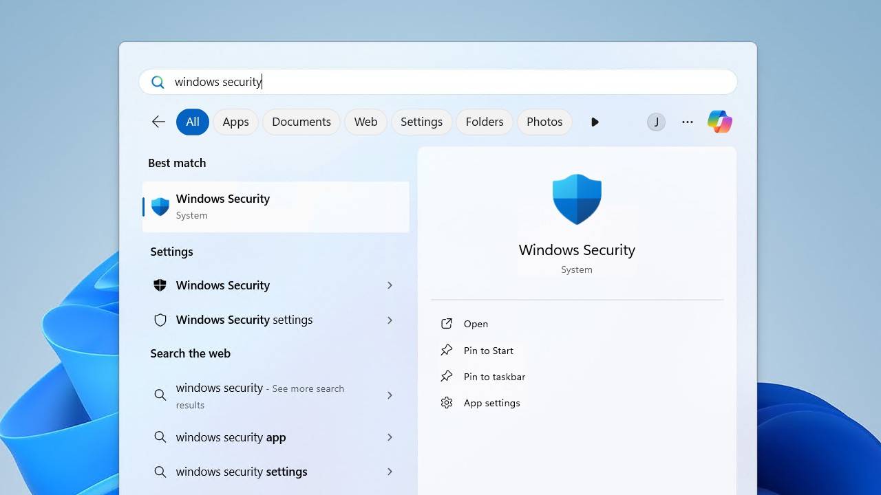 Opening the Windows Security app
