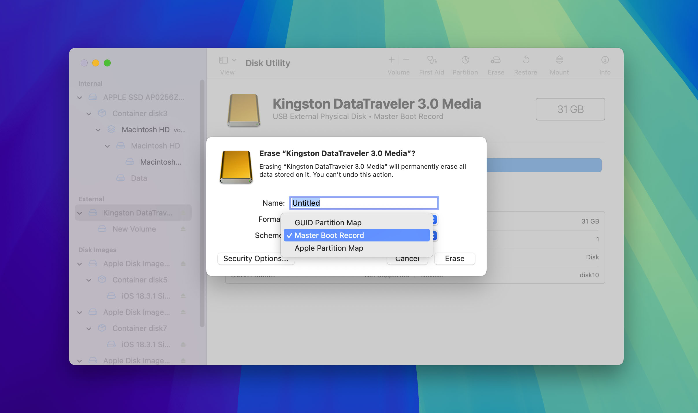 partition scheme selection in disk utility