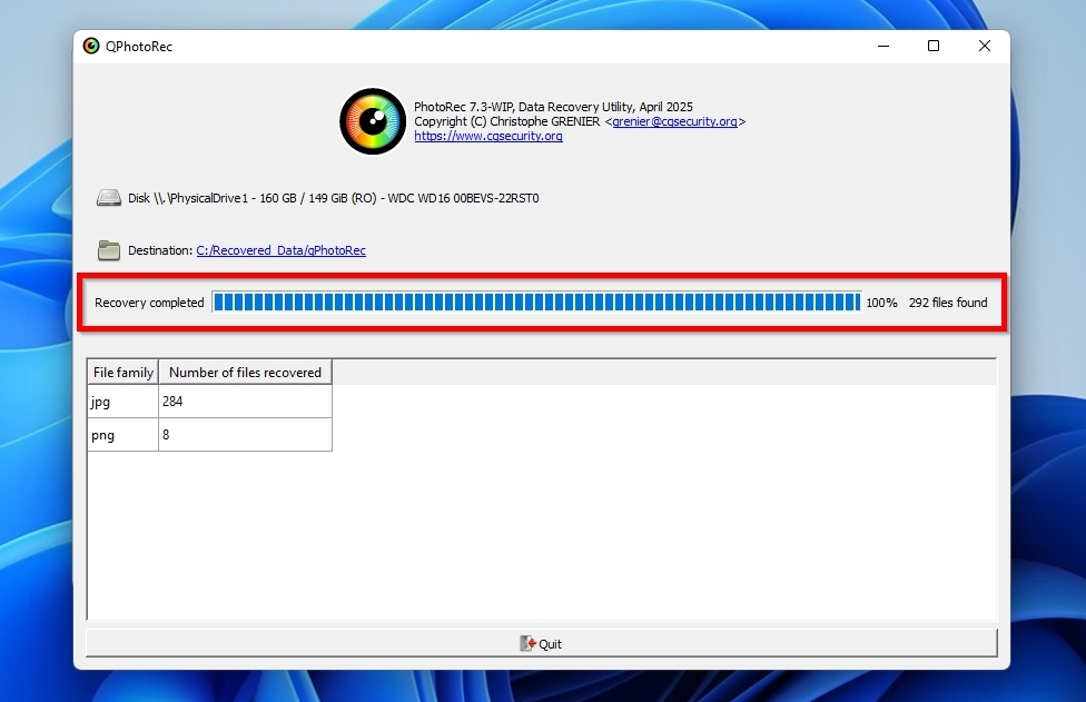 PhotoRec Recovery Completed