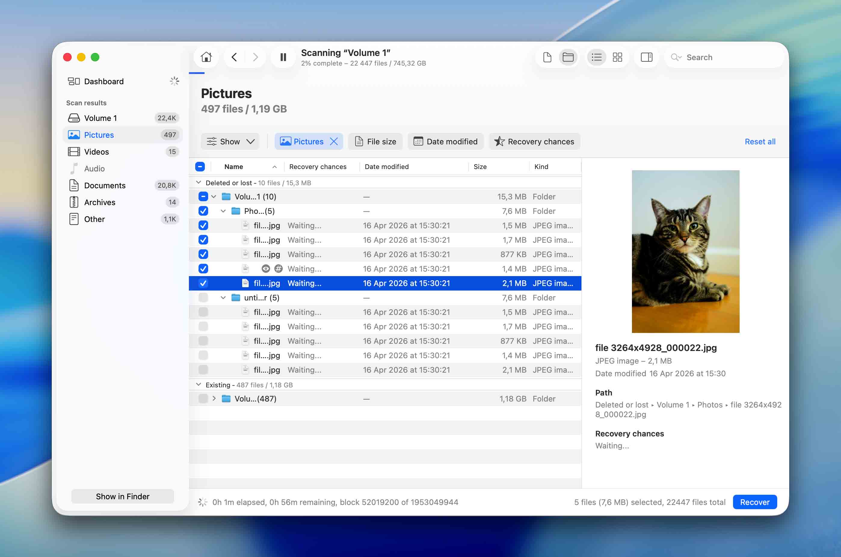 preview and select files for recovery