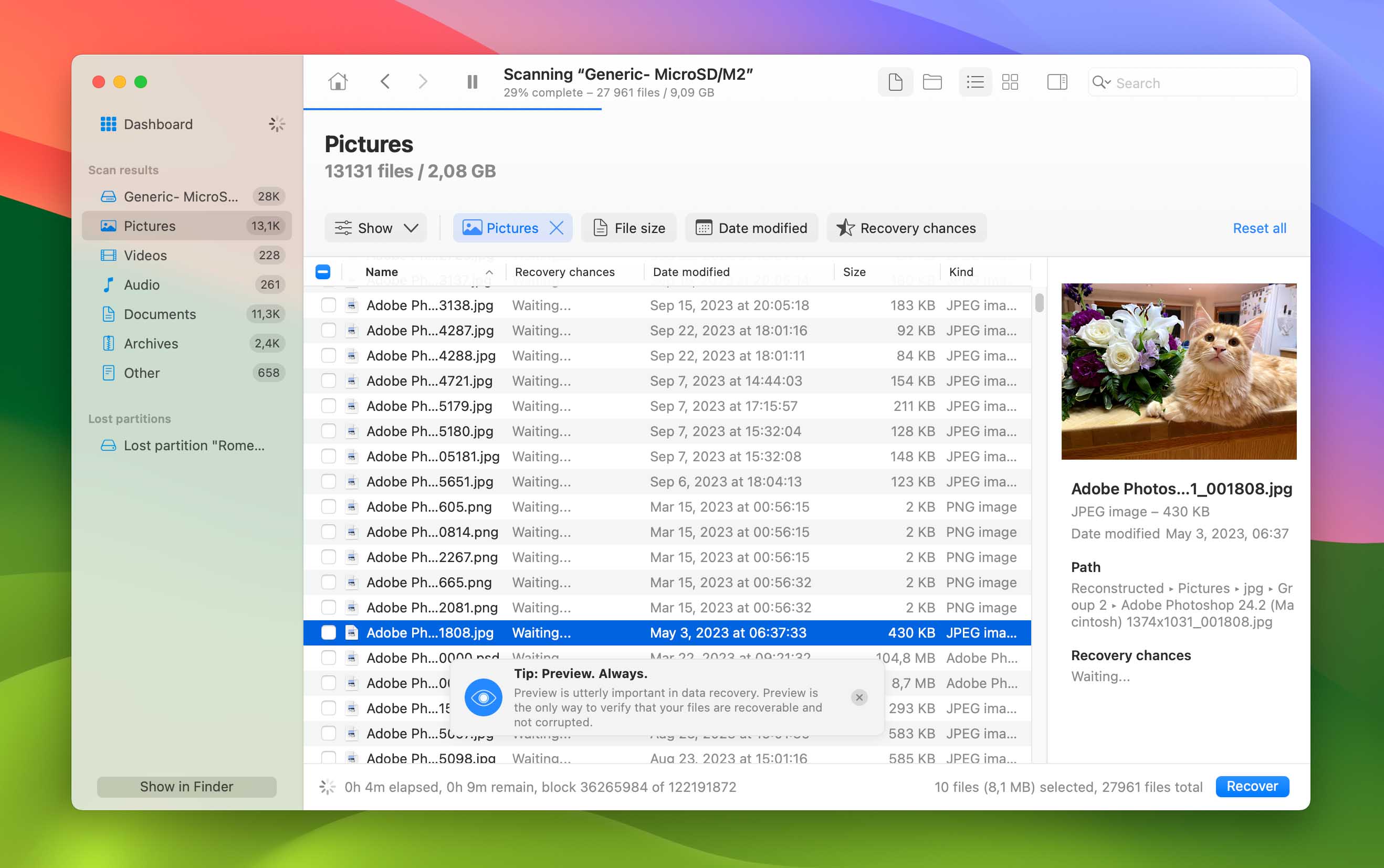 Mac Disk Drill located files list