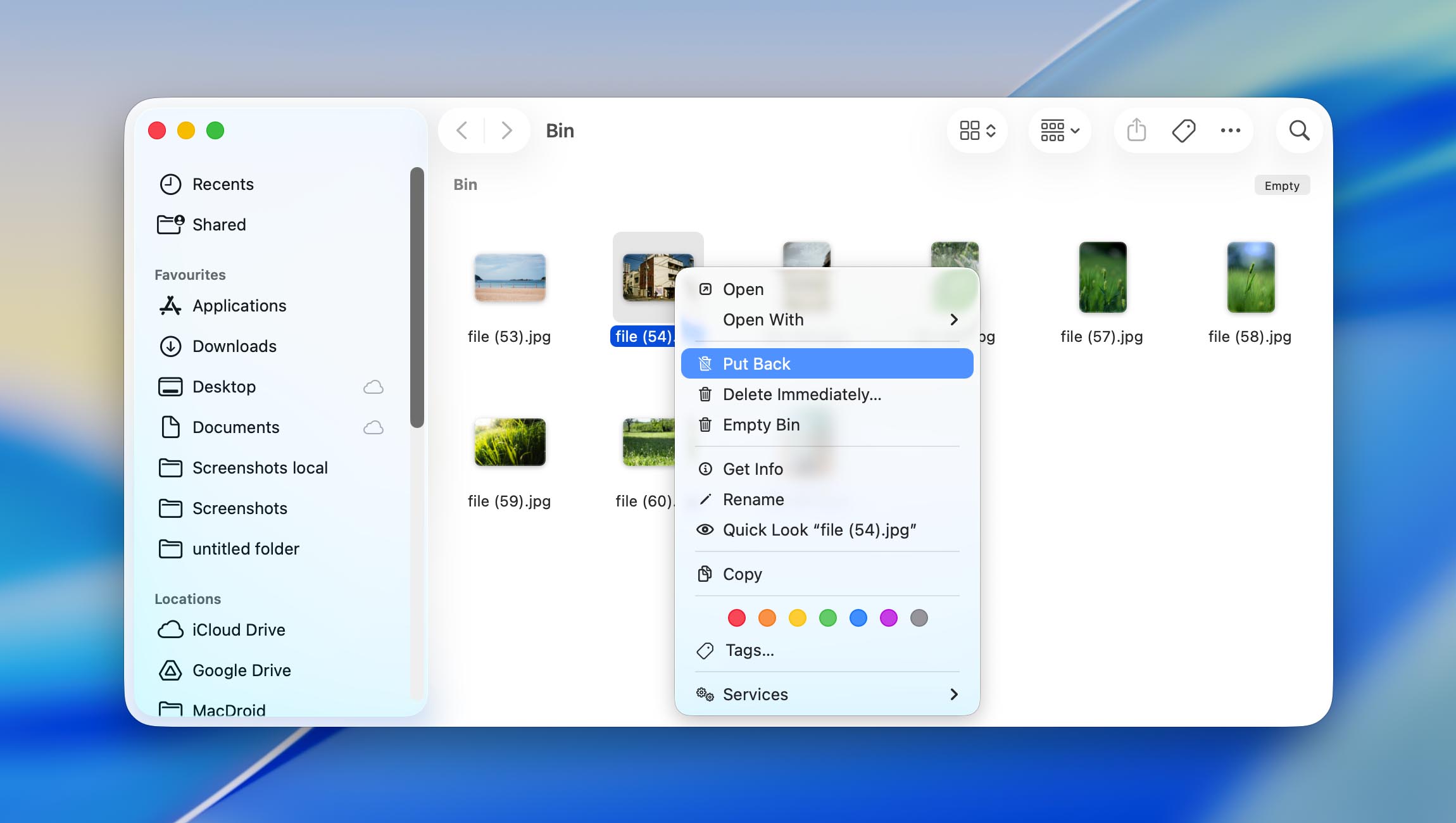put back files from trash bin