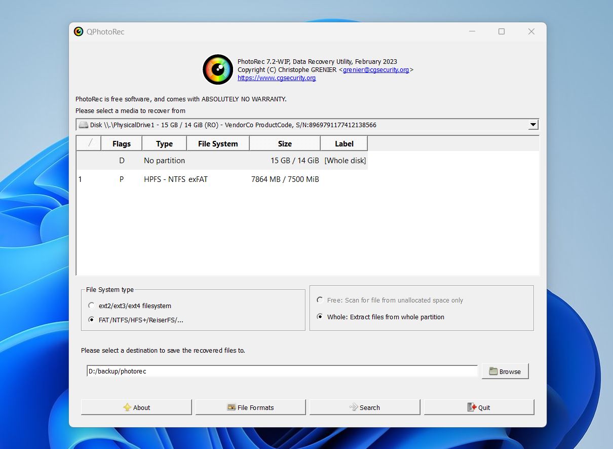 qphotorec interface
