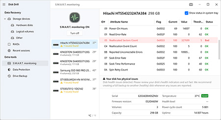 Считайте данные S.M.A.R.T. для обнаружения неисправных дисков