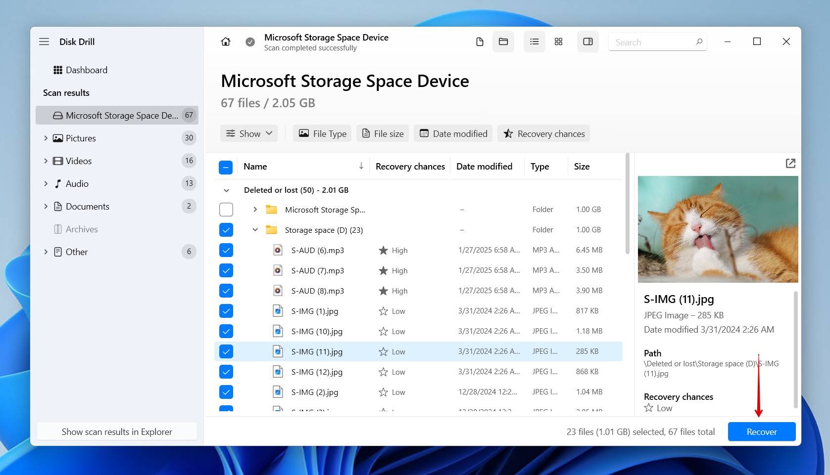 Recovering Storage Space data.