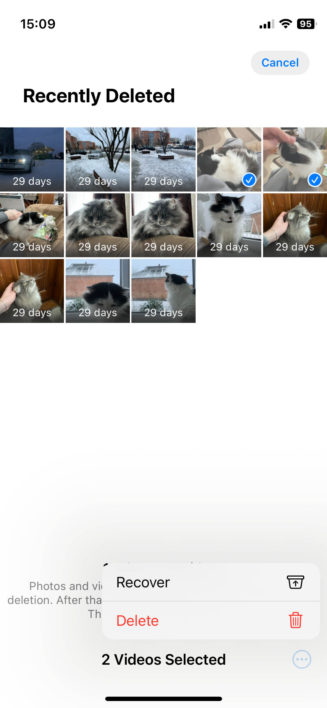 select videos and click recover button