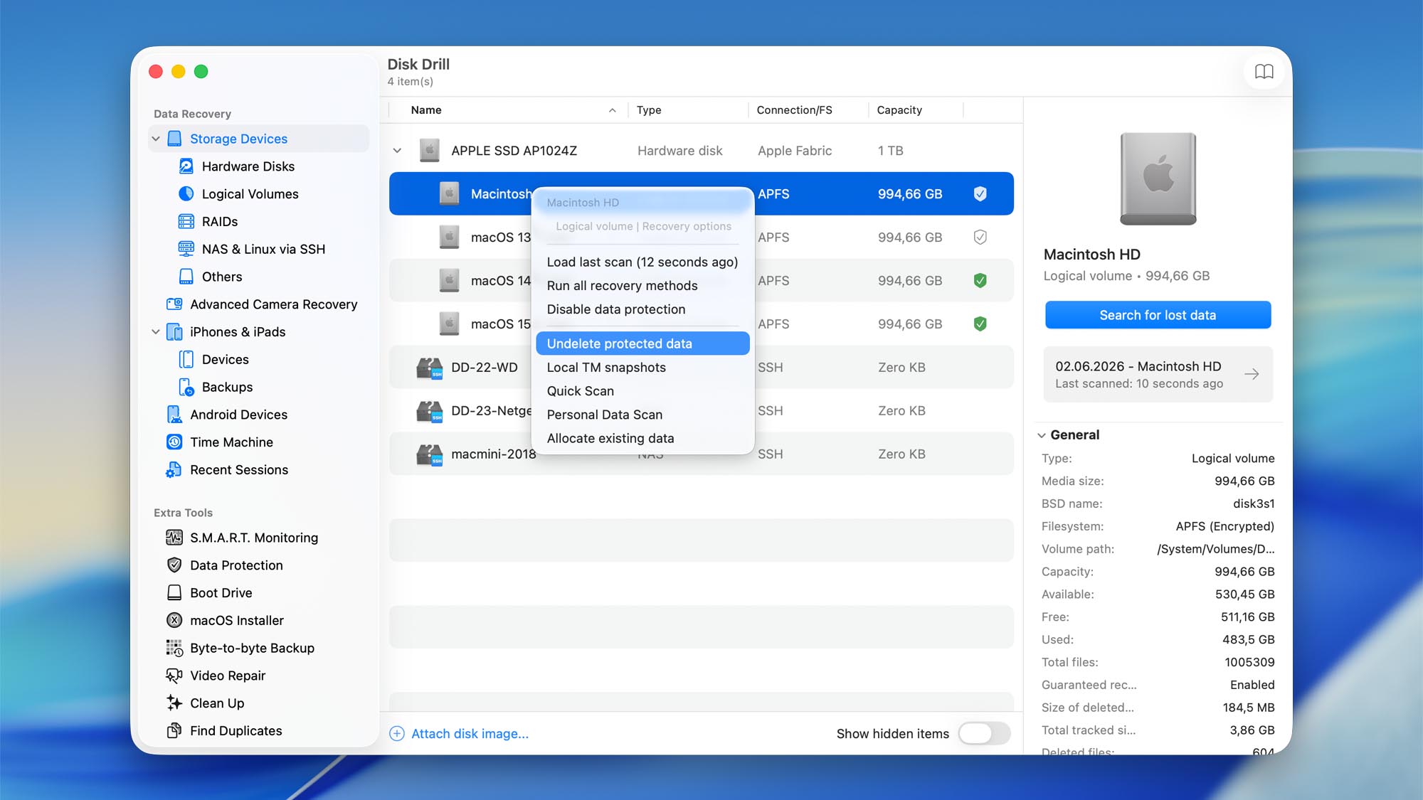 recover with data protection module disk drill macos step 1
