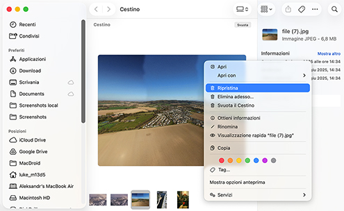Recupera i file eliminati su Mac dal Cestino tramite l'opzione "Rimetti a posto"