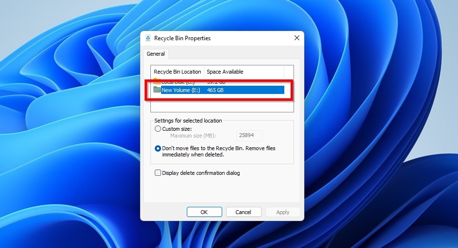 Recycle Bin Select Drive