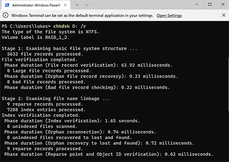 Выполните CHKDSK для проверки и восстановления файловой системы