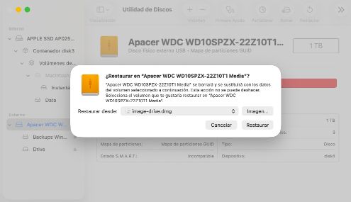 Restaurar un disco usando la Utilidad de Discos en tu Mac